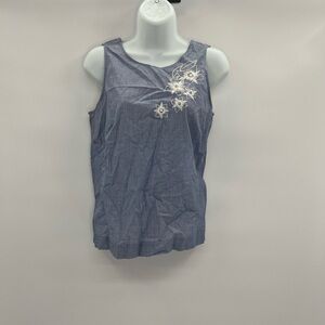 Ann Taylor Women's XS Blue and White Embroidered Tank Top with Back Ties – Prelo